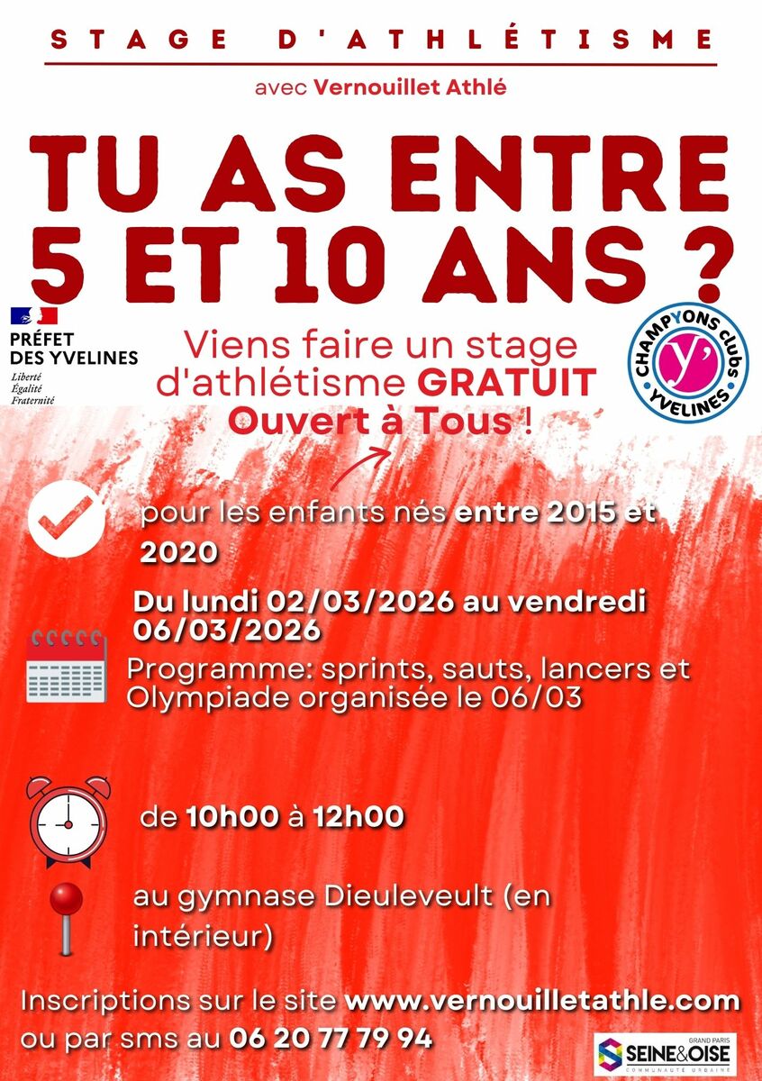 STAGE  GRATUIT POUR LES ENFANTS DE 5 à 10 ans du lundi 02/03/2026 au vendredi au 06/03/2026 de 10h00 à 12h00