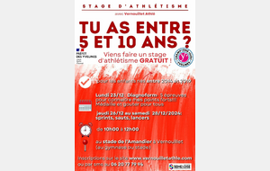 STAGE ATHLETISME GRATUIT OUVERT A TOUS LES ENFANTS (licenciés ou non)  DE 5 à 10 ans 